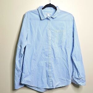 Amazon Essentials Blue White Stripe Button Down Shirt Large